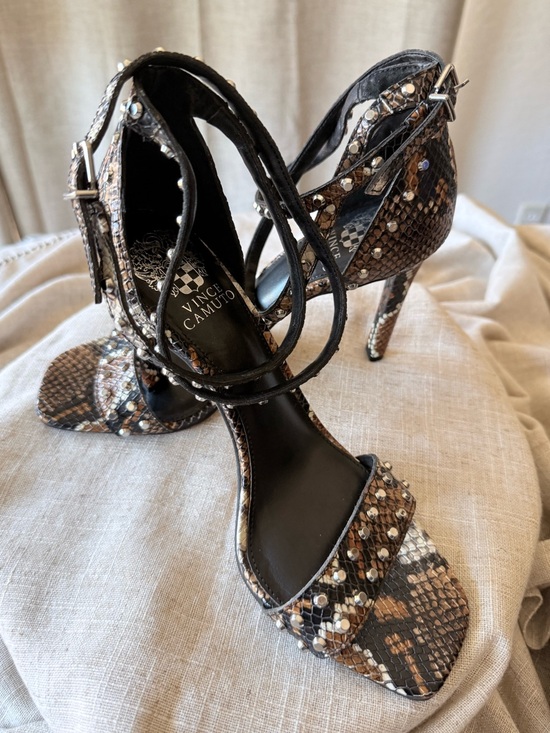 Vince Camuto Shoes - Vince Camuto Studded Snakeskin Print Ankle Strap Heels Size 8